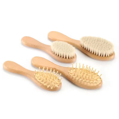 Customized LOGO Baby Brush And Comb Set Wooden Baby Hair Brush With Goat Bristle