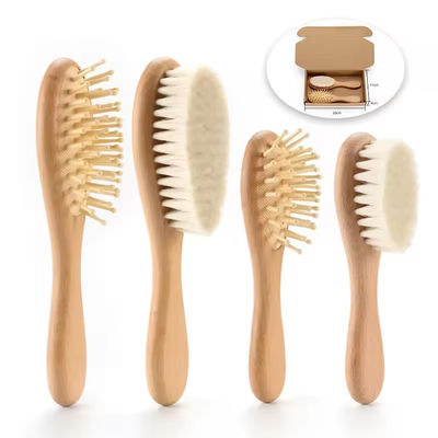 Customized LOGO Baby Brush And Comb Set Wooden Baby Hair Brush With Goat Bristle