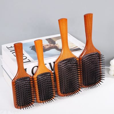 Customized Logo Wooden Square Paddle Hair Brush With 100% Beechwood