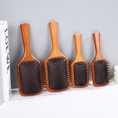 Customized Logo Wooden Square Paddle Hair Brush With 100% Beechwood