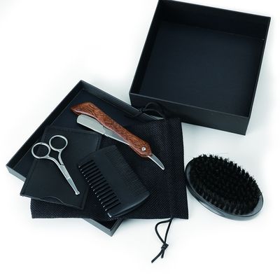 Customize Logo Black Beard Brush And Comb Set With Beard Razor Shaving Scissors