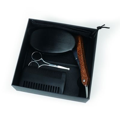 Customize Logo Black Beard Brush And Comb Set With Beard Razor Shaving Scissors