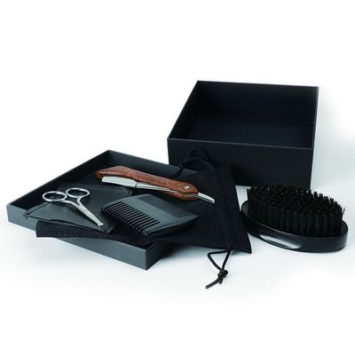 Customize Logo Black Beard Brush And Comb Set With Beard Razor Shaving Scissors