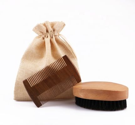 Beard Brush And Santalwood Hair Comb Set With Customized Private Logo For Men Grooming