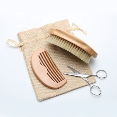 Beard Brush And Santalwood Hair Comb Set With Customized Private Logo For Men Grooming