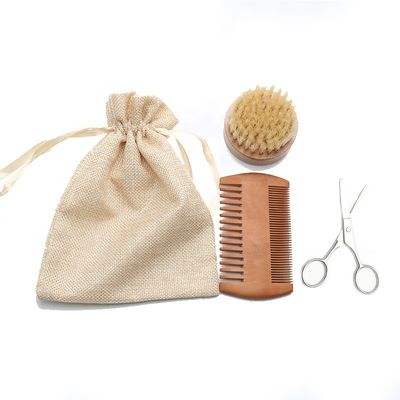 Beard Brush And Santalwood Hair Comb Set With Customized Private Logo For Men Grooming