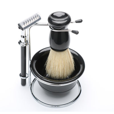 Custom Men Hair Whisker Brush Metal Stand Razor Holder Barber Beard Brush Shaving Set