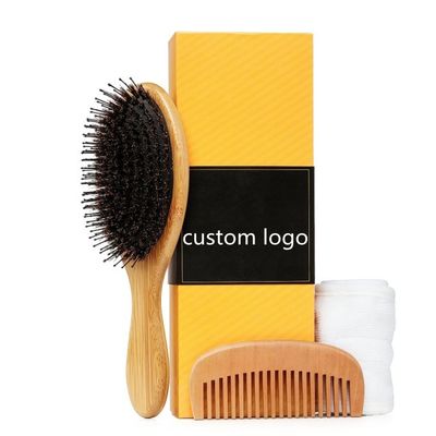 Customizable Logo Wooden Boar Bristle Hair Brush For Women Thick Long Hair Set