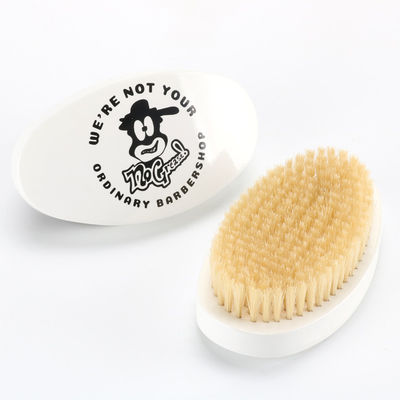 White PU Curved 360 Wave Brush  Palm Letter Pattern Natural Boar Bristle Brush