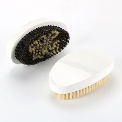 White PU Curved 360 Wave Brush  Palm Letter Pattern Natural Boar Bristle Brush