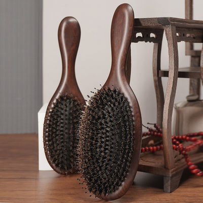 Black Sandalwood And Natural Wood Boar Bristle Hair Brush For Massage