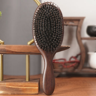 Black Sandalwood And Natural Wood Boar Bristle Hair Brush For Massage
