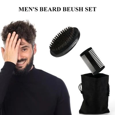 Ergonomic  Custom Logo Beard Comb Brush Set Mens Beard Grooming Kit 100g