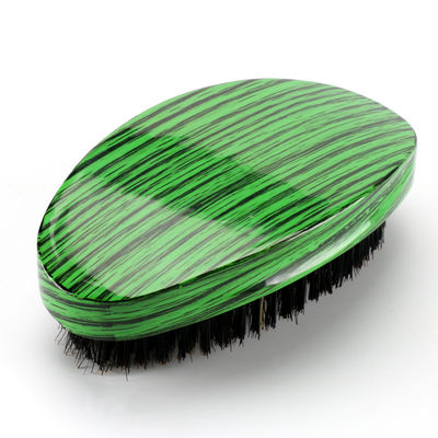 Green Woodgrain 360 Wave Brush Medium Boar Bristle With Curved Beech Wooden Handle
