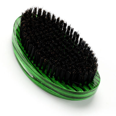 Green Woodgrain 360 Wave Brush Medium Boar Bristle With Curved Beech Wooden Handle