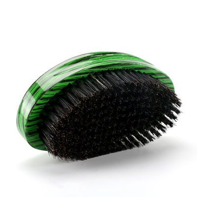 Green Woodgrain 360 Wave Brush Medium Boar Bristle With Curved Beech Wooden Handle