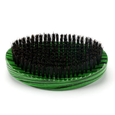Green Woodgrain 360 Wave Brush Medium Boar Bristle With Curved Beech Wooden Handle