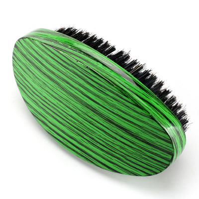 Green Woodgrain 360 Wave Brush Medium Boar Bristle With Curved Beech Wooden Handle