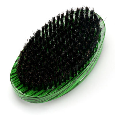 Green Woodgrain 360 Wave Brush Medium Boar Bristle With Curved Beech Wooden Handle