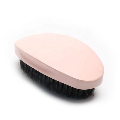 Pink Oval Wave Brush Wood Handle Boar Bristle With Engraved Logo