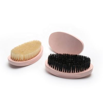 Pink Oval Wave Brush Wood Handle Boar Bristle With Engraved Logo