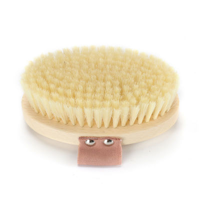 Pink Strap Natural Bristle Back Scrubber Wooden Body Brush Oval Shaped 154g