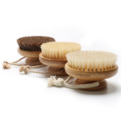 Natural Bamboo Body Dry Exfoliating Brush White Horse Boar Bristle Shower Brush