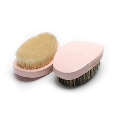 Pink Oval Wave Brush Wood Handle Boar Bristle With Engraved Logo