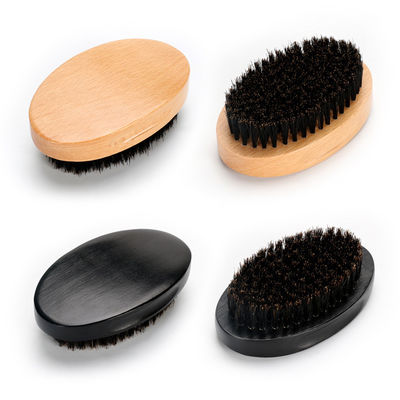 Black Boars Hair Beard Brush Oval Shaped Beech Wooden For Men Moustache