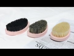 Pink Oval Wave Brush Wood Handle Boar Bristle With Engraved Logo